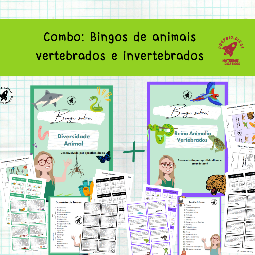 Combo Bingos de animais vertebrados e invertebrados