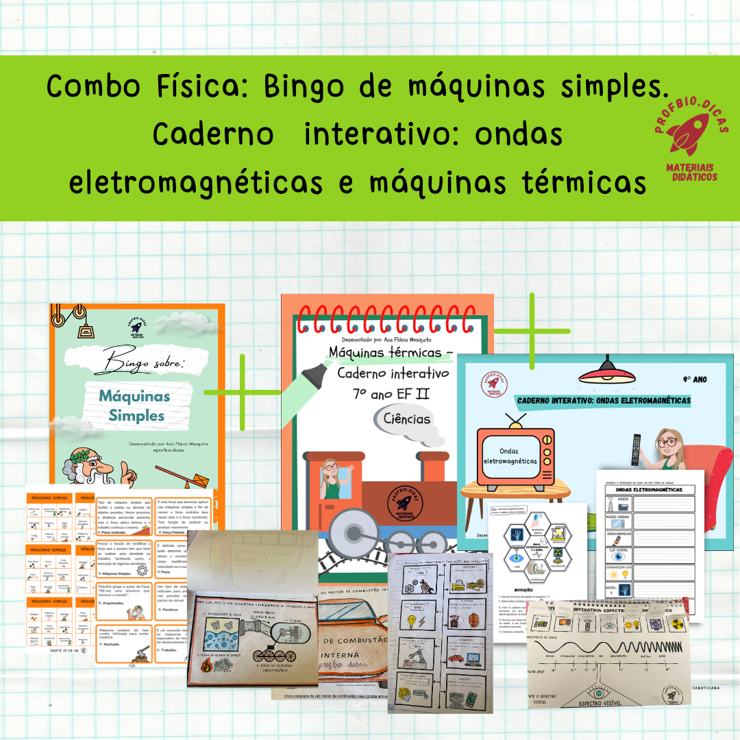 Combo Física Bingo de máquinas simples. Caderno interativo ondas eletromagnéticas e máquinas térmicas