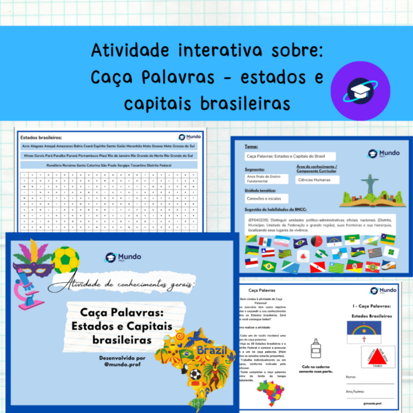 [GEO] Atividade de Folder com Caça Palavras sobre: Estados e Capitais do Brasil