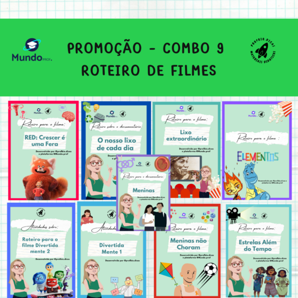 COMBO DE 9  ROTEIROS PARA TRABALHAR FILMES