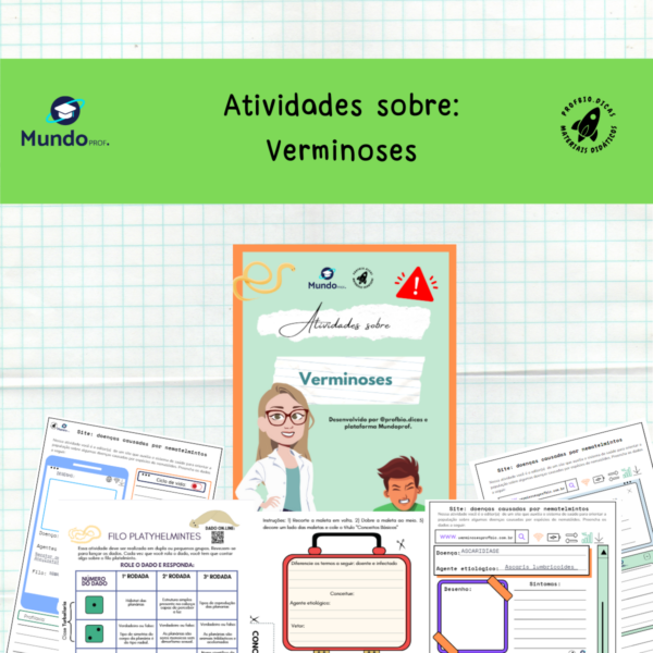 Atividades interativas sobre Verminoses : platelmintos e nematelmintos (vermes, doenças, doença, saneamento básico )
