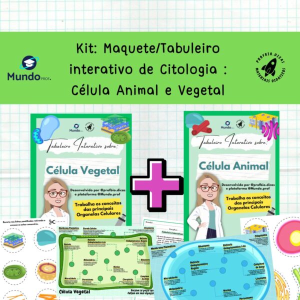 Kit: Maquete/Tabuleiro interativo de Citologia : Célula Animal e Vegetal